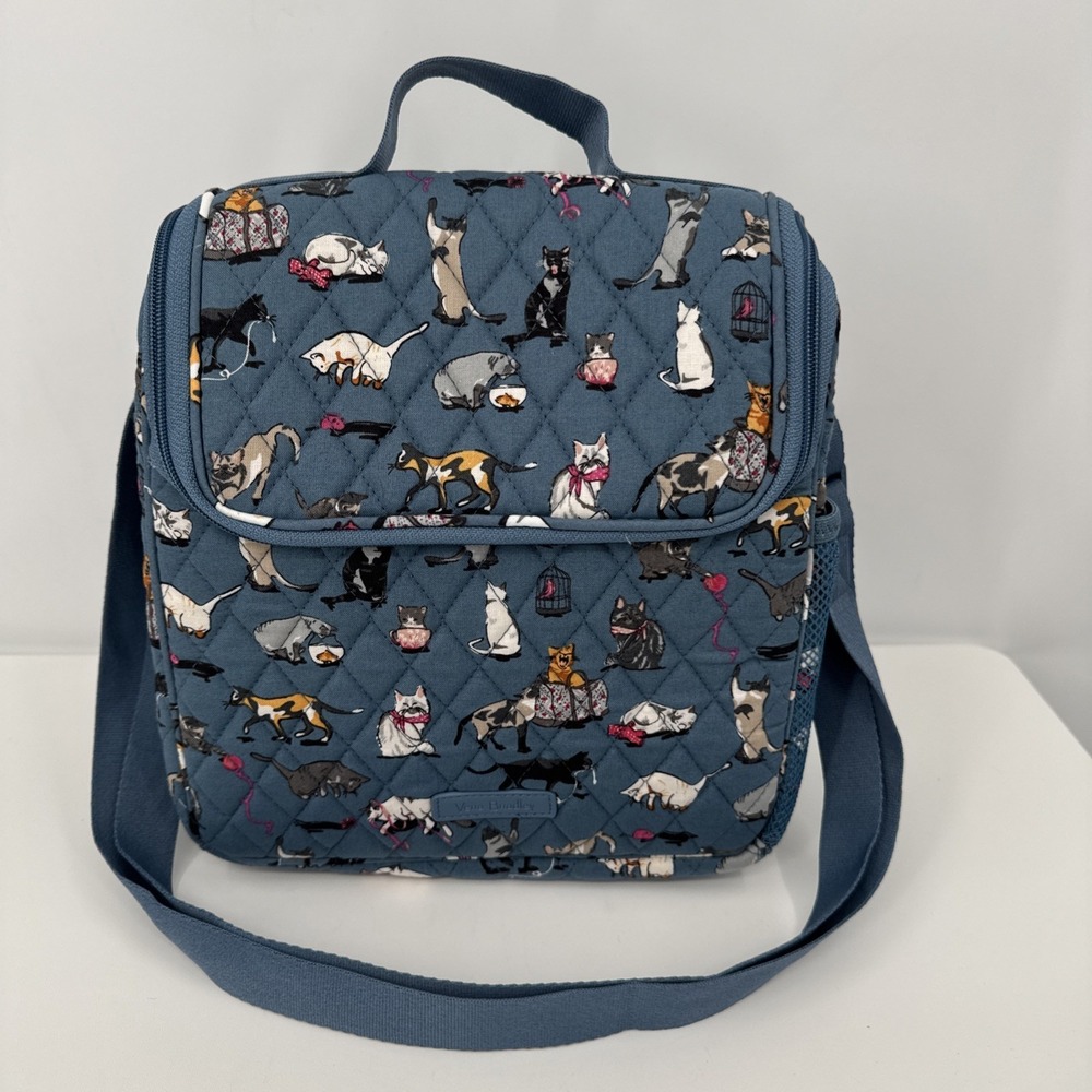 VERA BRADLEY A CAT'S MEOW LUNCH Shoulder BAG New Blue Travel Colorful Fun